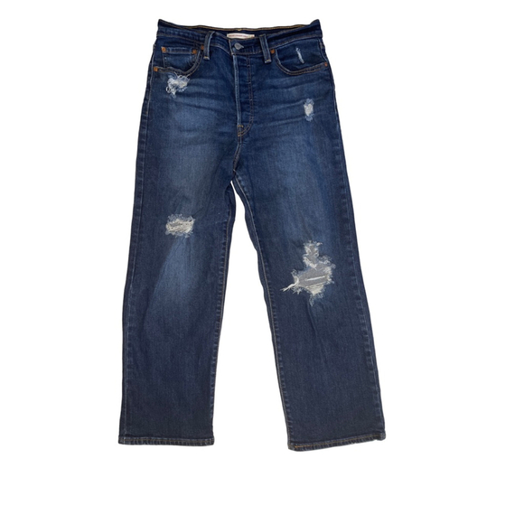 LEVI'S Ultra High-Rise Ribcage Straight Leg Distressed Ankle Jeans Women 29 - Picture 3 of 6